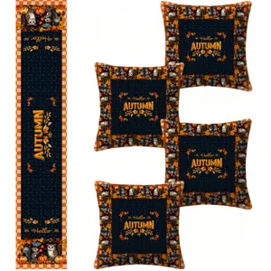 Thanksgiving Table Runner And Pillow Cover Set Pumpkin Maple Leaf Autumn Fall Home Dining Table Decoration