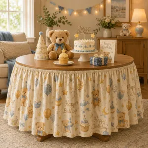 Cartoon Teddybaer Geburtstag Party runder Tisch Tischtuch wasserdicht Polyester Tischrock