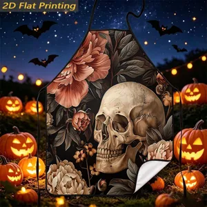 Halloween floral skull printed sleeveless kitchen apron home decor festival party wear