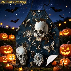 Halloween skull rose print apron detail kitchen cooking waterproof fabric holiday decoration