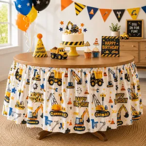 Baustelle Geburtstag Tischrock wasserdichte Polyester Tischdecke für Party Deko 1Stk