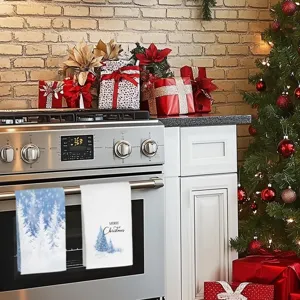 Weihnachtliche Mikrofaser Küchentuch mit Schneebaum Druck, festliches Geschirrtuch für Küche.
