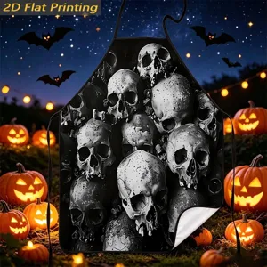 Halloween skull print kitchen apron festive home decoration sleeveless dustproof fabric