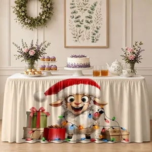 Christmas table skirt waterproof polyester holiday decorative table cloth detail view