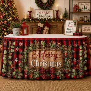 Weihnachten Karo Tischrock festliche Party Esstisch Dekoration Tischdecke rot schwarz