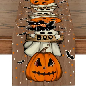 Halloween table runner festive pumpkin ghost pattern long linen tablecloth dining party decor