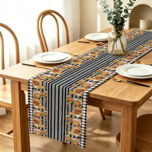 Thanksgiving table runner black and white striped pumpkin design autumn home dining decor