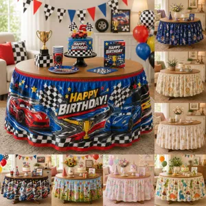 Cartoon Geburtstag Party Tischdecke Polyester Wasserdichter Tischrock Dekorative Tischabdeckung für Heimfeier Eventdekoration