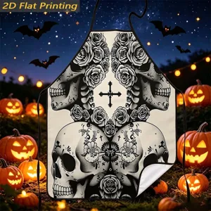 Halloween skull rose print apron kitchen cooking gothic design festival party decoration