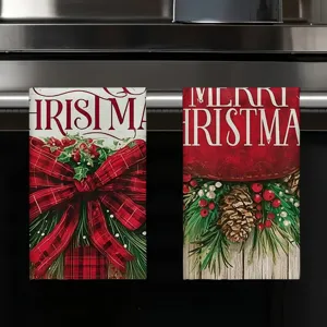 Mikrofaser Weihnachten Küchentuch mit roter Schleife und Tannenzapfen Muster am Ofengriff