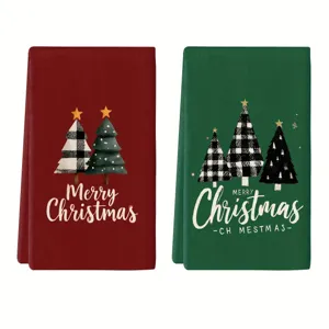 Weihnachten Mikrofaser Kuechentuecher Geschirrtuecher Set, rot gruen mit Tannenbaum.