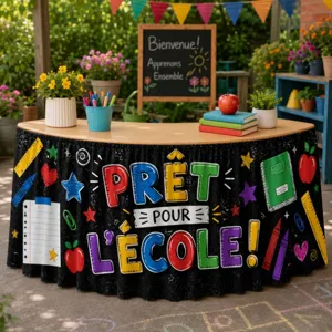 Back to school table skirt party classroom decoration supplies for kids school events wholesale