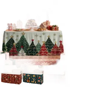 Christmas table skirt waterproof tablecloth holiday party dining table decoration polyester cover