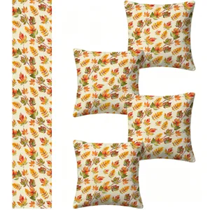 Autumn maple leaf watercolor pillow covers and table runner set, Thanksgiving home decor.