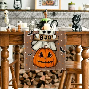 Halloween Table Runner Placemat Set Linen Tablecloth Festive Party Dining Table Decor Ghost Pumpkin Bat Design Home Decor