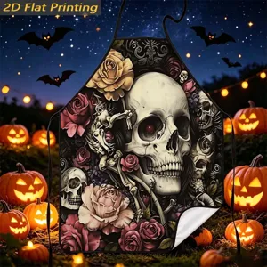 Halloween printed apron spooky skull rose pattern kitchen cooking baking home party decor