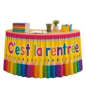 Back to school table skirt classroom decoration party supplies colorful pencil pattern skirt