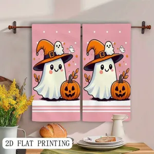 Halloween geest pompoen microvezel keukenhanddoek set, schattige vakantie hangende vaatdoek.