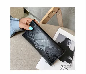 Women long wallet black soft leather clutch large capacity minimalist fashion purse design
