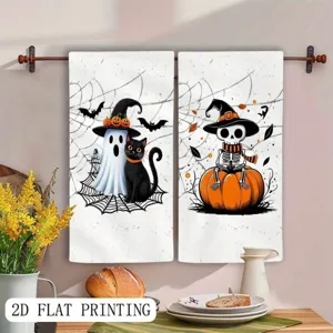 Halloween microvezel theedoeken set, snel drogende schoonmaakdoeken met spook en pompoen print.