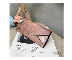 Elegant women's long envelope wallet soft leather clutch purse retro design fashion accessory.