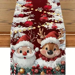 Christmas table runner festive decoration Santa reindeer printed dining table flag 1pc