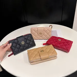 Portefeuille Court Femme Cuir PU Matelassé Pochette Poignet Serrure Métallique Multi-Fentes Mode Casual