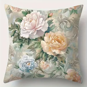 French vintage oil painting peony floral print throw pillow cover for sofa home decor
