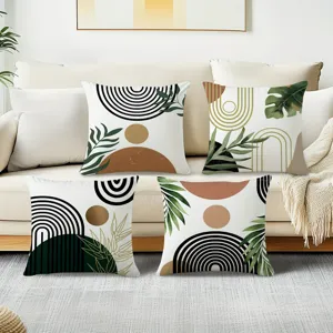 Nordic abstract geometric botanical throw pillow cover detail for modern living room sofa decor.