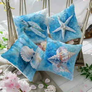 Juego de fundas de cojín acuarela océano tortuga marina estrella concha decoración.