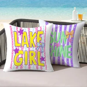 Summer lake girl sunshine decorative throw pillow covers for beach patio outdoor decor