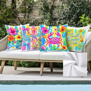 Summer tropical throw pillow covers colorful beach crab starfish cushion decorative 4pcs