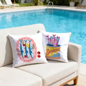 Cartoon Dopamin Sardinen Druck Kissenbezug, süßer Strandstil Sofa Zierkissen Hülle.