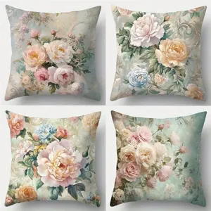French Vintage Oil Painting Peony Floral Printed Pillow Case Decorative Cushion Cover For Living Room Sofa Home Textile