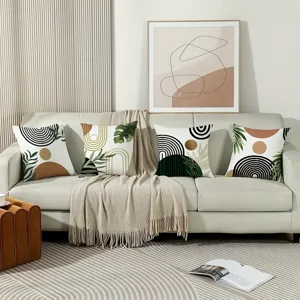 Abstract geometric green plant throw pillow cover detail scene for living room decor.