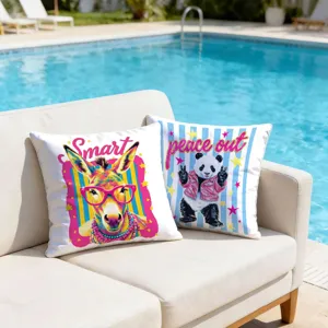 Decorative throw pillow covers featuring retro cartoon animal graffiti stripe designs for pool.