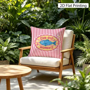 American retro sardine print throw pillow cover, cute fish pattern cushion for sofa decor.