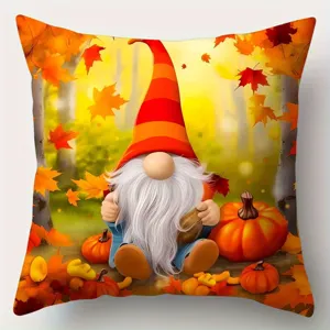 Autumn Gnome Pillow Cover Thanksgiving Maple Leaf Pumpkin Cushion Case Home Decor