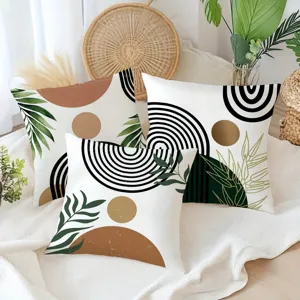 Nordic abstract geometric leaf throw pillow cover for modern home decor, elegant sofa cushion.