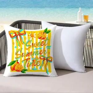 Summer beach decorative throw pillow with colorful fruit stripe design for resort home sofa.