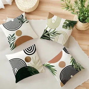 Nordic abstract geometric plant cushion cover detail, modern sofa decorative pillowcase.