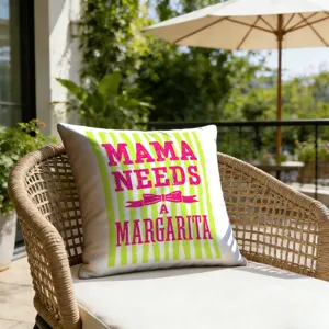 Outdoor patio throw pillow cover featuring fun slogan print and green stripes for summer decor.