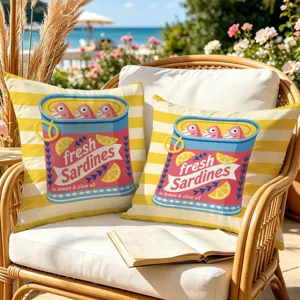 American Retro Sardine Can Print Pillowcase Polyester Striped Cushion Cover For Sofa Beach Resort Home Decor Pillowcase Only