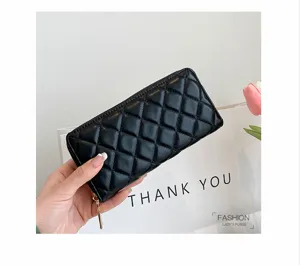 Donna lungo portafoglio trapuntato nero in ecopelle con zip borsa grande capacità porta carte
