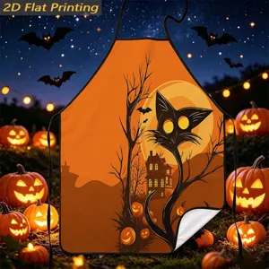 Halloween cat print kitchen apron, 2D flat printing holiday home decor, anti-fouling style.