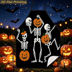 Halloween theme kitchen apron with spooky skeleton and pumpkin print, durable and anti-dust.
