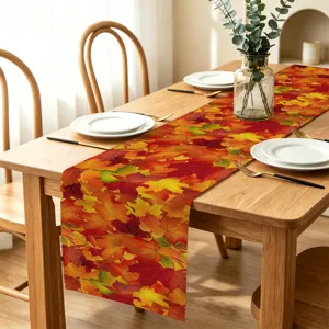 Autumn maple leaf table runner for Thanksgiving dining table decor, elegant textile home decor.