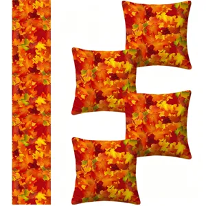 Autumn maple leaf print pillow cover and table runner set for home sofa living room decorations.