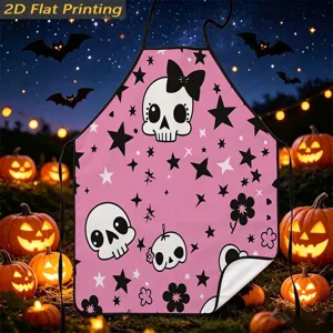 Halloween pink skull apron with cute cartoon pattern, perfect for kitchen cooking and baking.