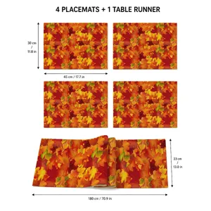 Thanksgiving maple leaf placemat and table runner set, 4 placemats 1 runner for home decor.